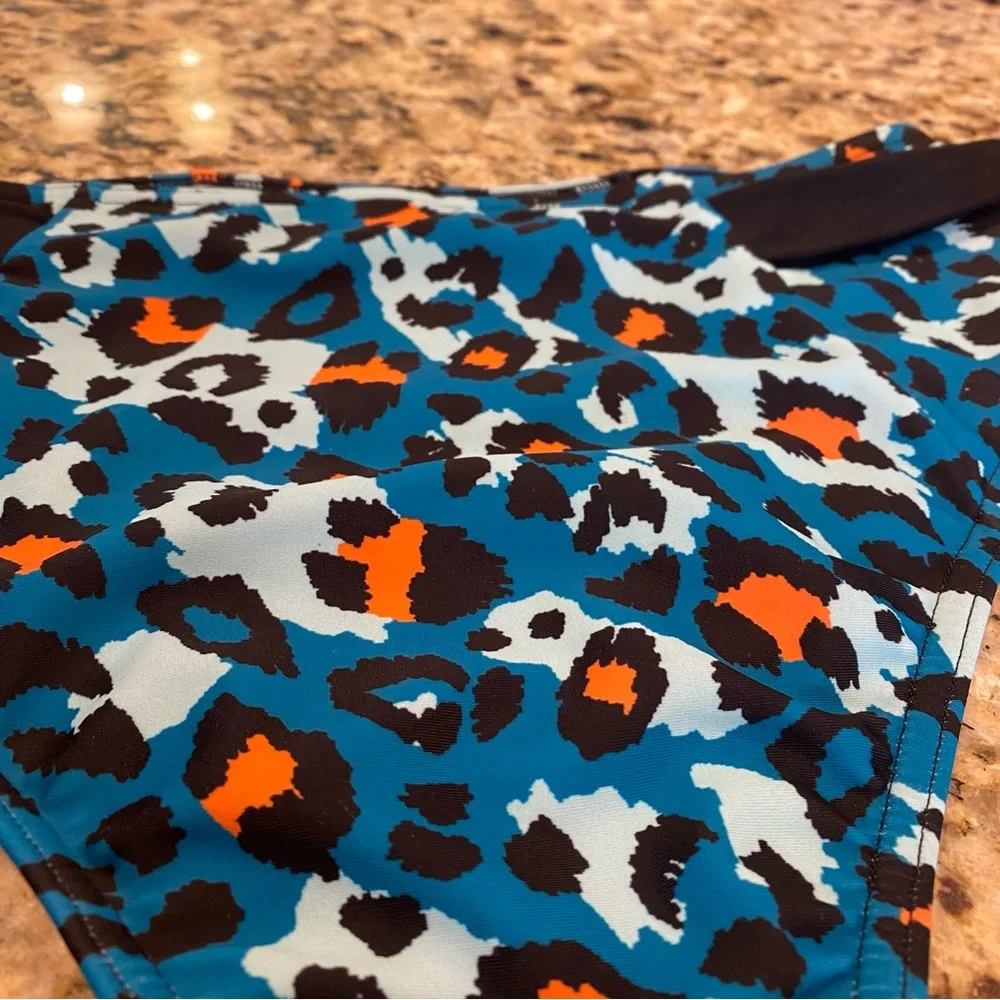 Top Shop Animal Print Cheetah Bikini Bottoms Size 2 Small XS Black Blue Orange